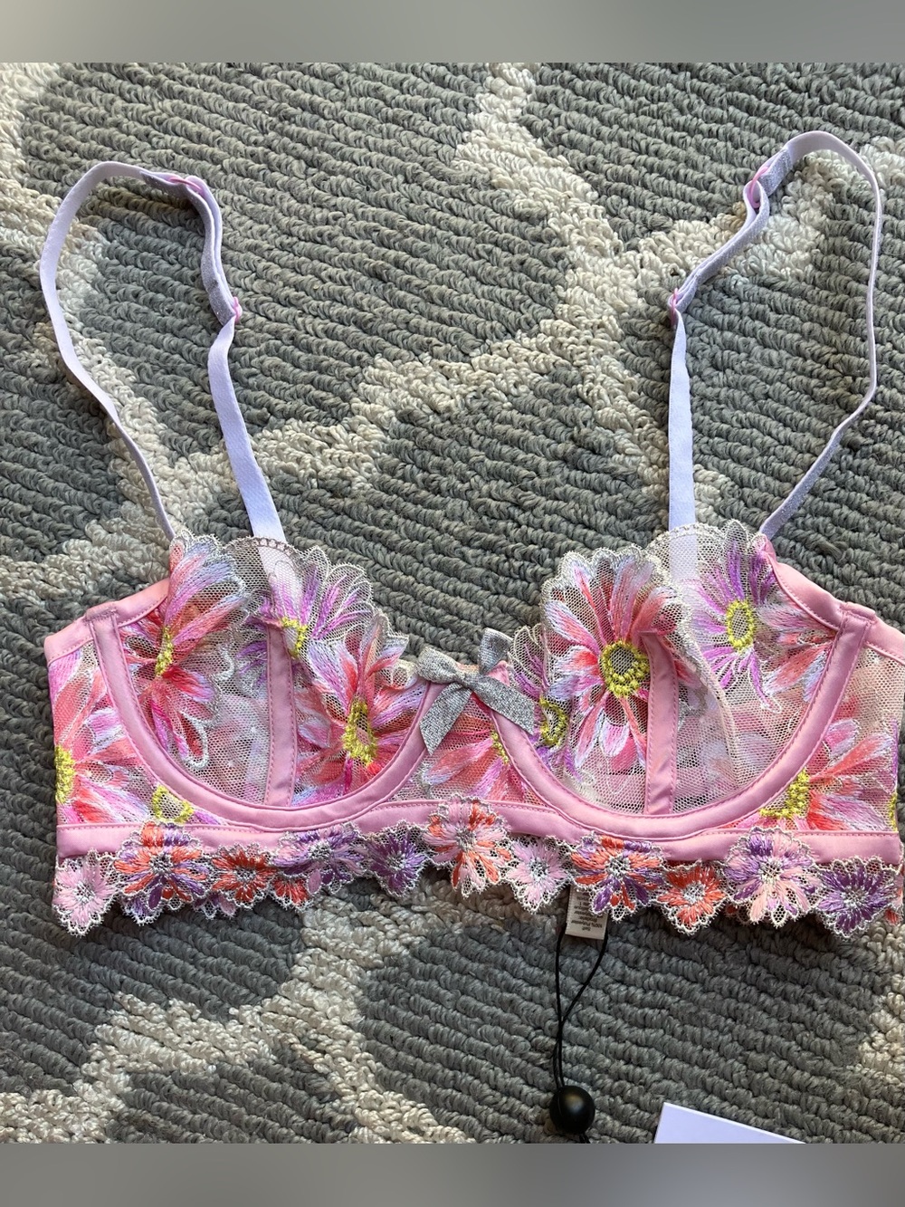 For Love And Lemons Pink Floral Embroidered Underwire Bra